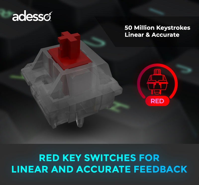 Adesso – Wired/Wireless/Bluetooth Multi-OS Illuminated Mechanical QMK VIA Compact Keyboard With CoPilot Ai Hotkey (Red Switch)