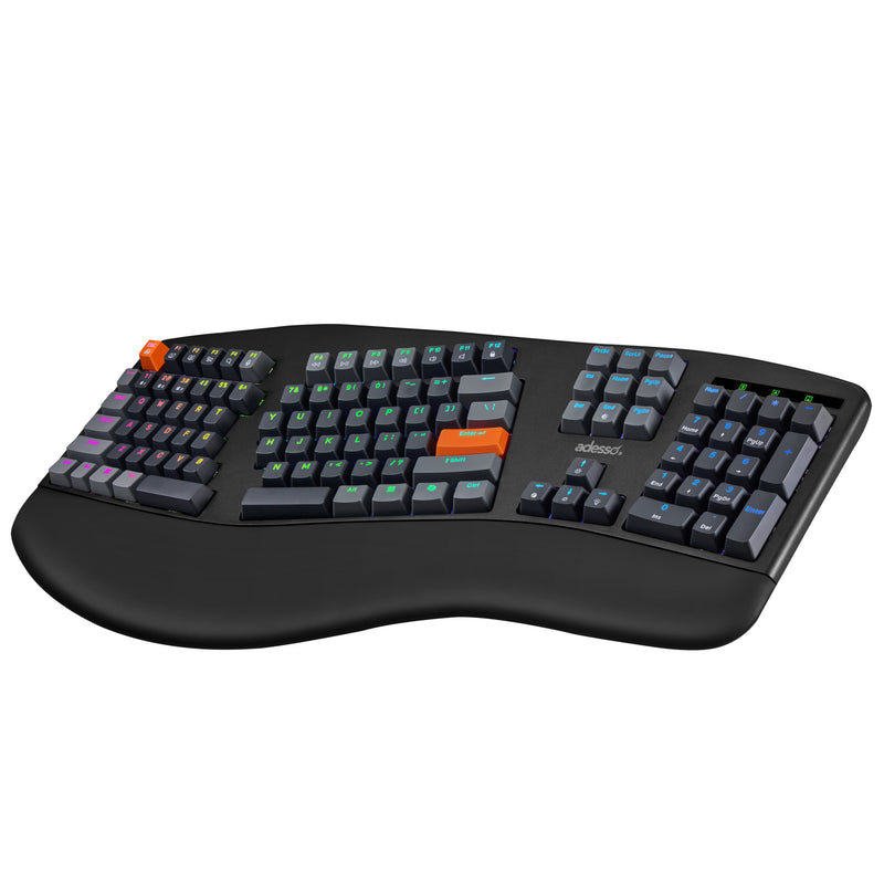 Adesso – Wireless/Bluetooth/USB Multi OS 2X Large Print Illuminated Ergonomic Mechanical Keyboard (Red switch)
