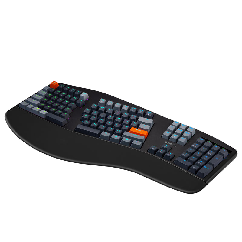 Adesso – Wireless/Bluetooth/USB Multi OS 2X Large Print Illuminated Ergonomic Mechanical Keyboard (Red switch)