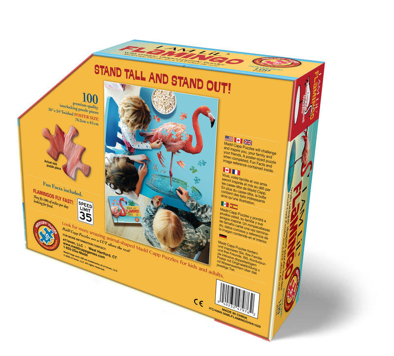 Madd Capp Puzzles – I Am Lil' Flamingo Jigsaw Puzzle | 100 Pieces – back of packaging
