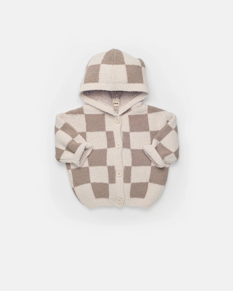 Hooded Cardigan - Checkers Fuzzy