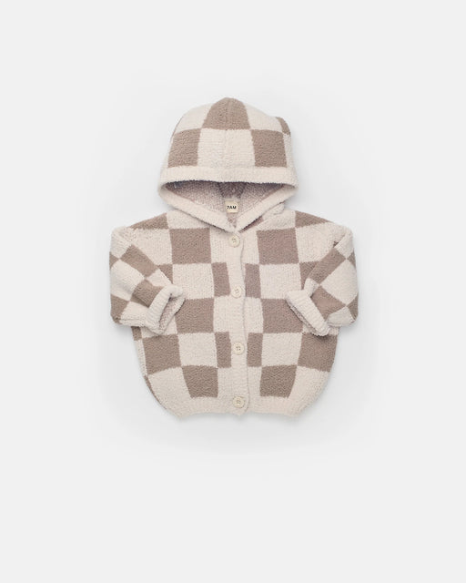 Hooded Cardigan - Checkers Fuzzy