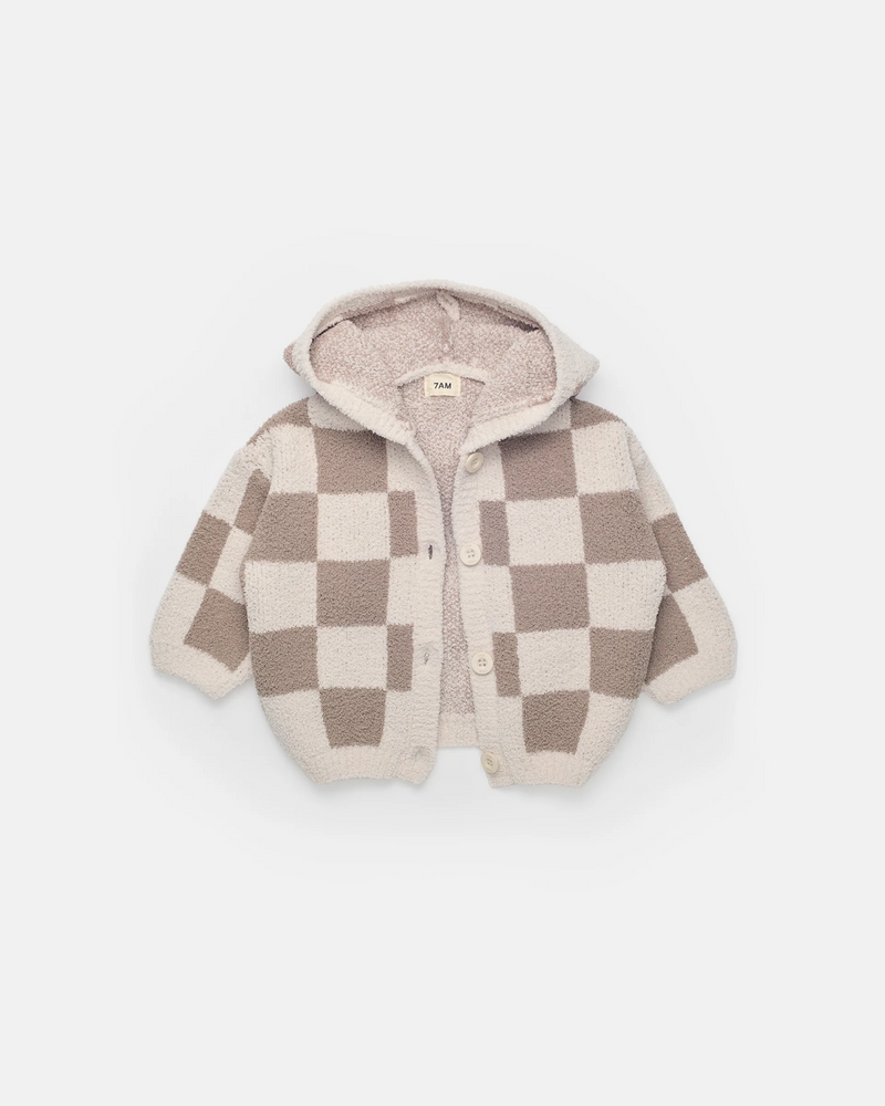 Hooded Cardigan - Checkers Fuzzy
