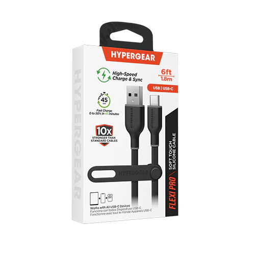 HyperGear - Flexi Pro Usb To Usb-C Soft-Touch Silicone Charge & Sync Cable | 6Ft | Black - Limolin 