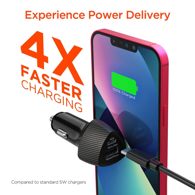 HyperGear - Speedboost 25W Usb-C Pd + 12W Usb Fast Car Charger With Pps | Black - Limolin 