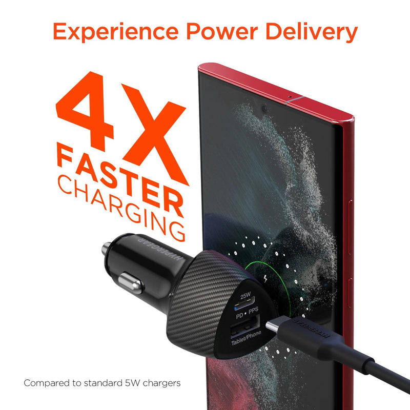 HyperGear - Speedboost 25W Usb-C Pd + 12W Usb Fast Car Charger With Pps | Includes 4Ft Usb-C Cable | Black - Limolin 