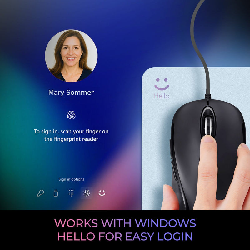 Adesso – Souris filaire 1200 ppp avec lecteur d’empreintes digitales intégré – Conforme aux normes TAA