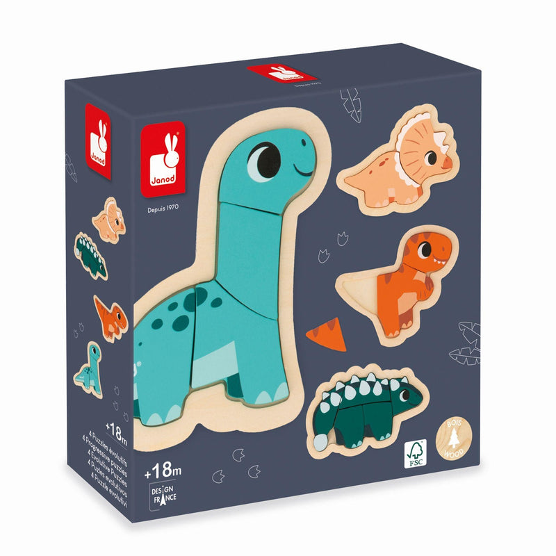 Janod - 4 Progressive Puzzles - Dino - Limolin 