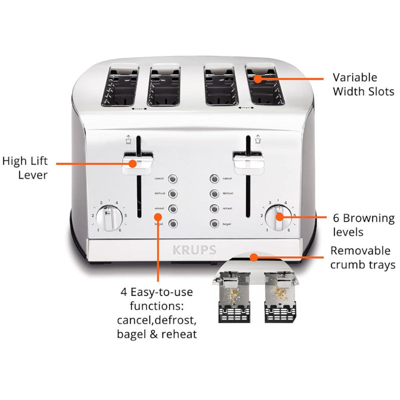 KRUPS - KH734D51 - 4-Slice Stainless Steel Toaster