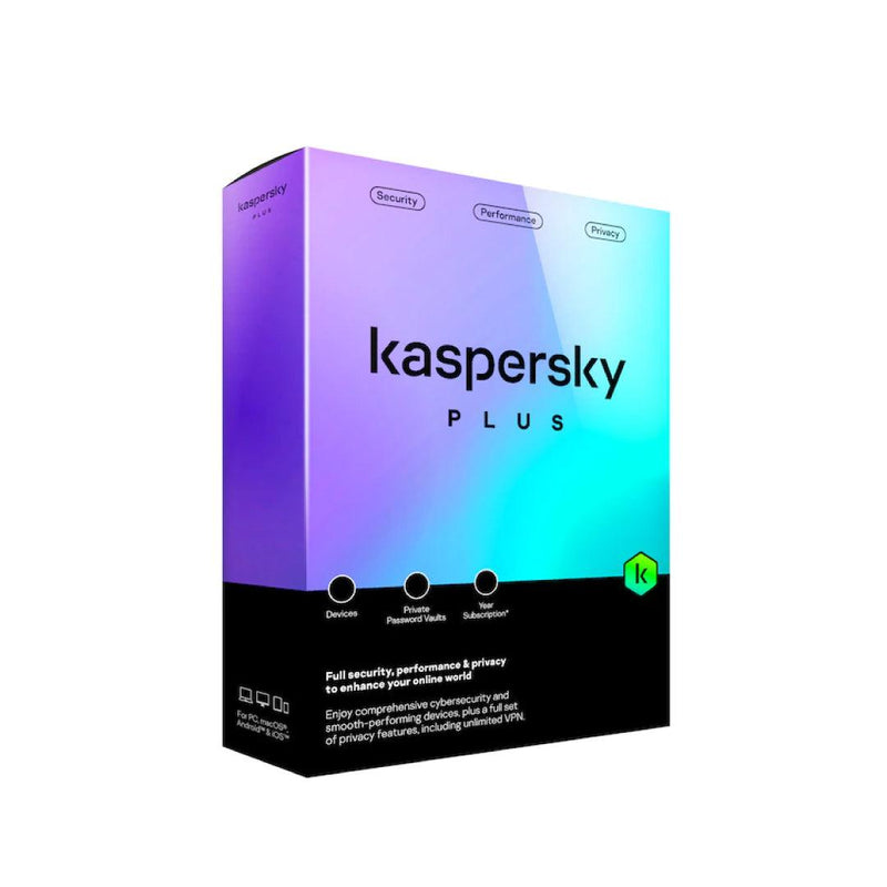 Kaspersky Plus internet security, 5-device 1-year BIL license packaging