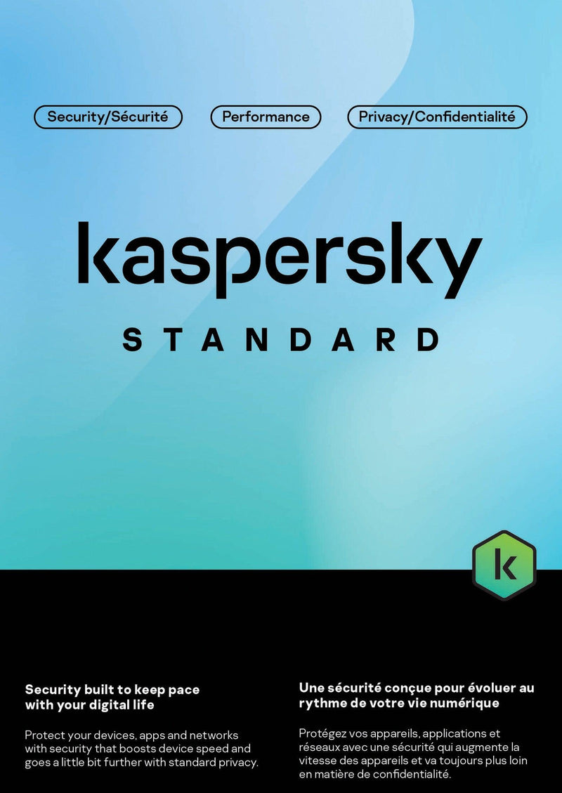Kaspersky Standard antivirus, 3-device 1-year BIL license packaging