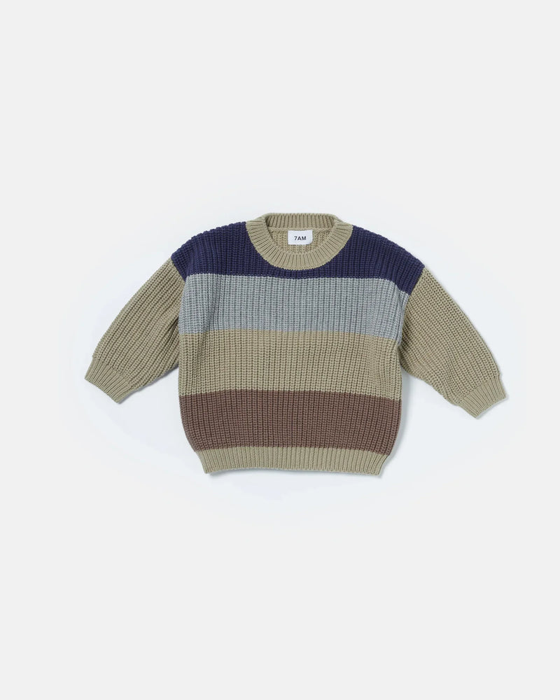 7AM Enfant - Pull épais coupe carrée Color Block