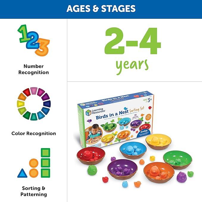 Learning Resources - Birds In A Nest Sorting Set - Limolin 