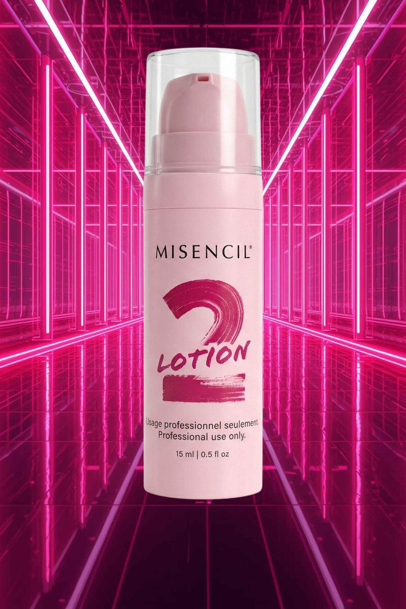 Misencil MISENLIFT Lotion 2 Setting Lotion, 15 mL airless bottle, pink display background