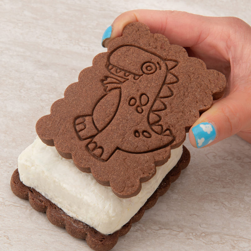 MOBI ice cream sandwich maker - T-Rex, yellow - product detail or serving example