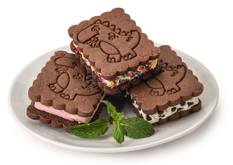 MOBI ice cream sandwich maker - T-Rex, yellow - product detail or serving example