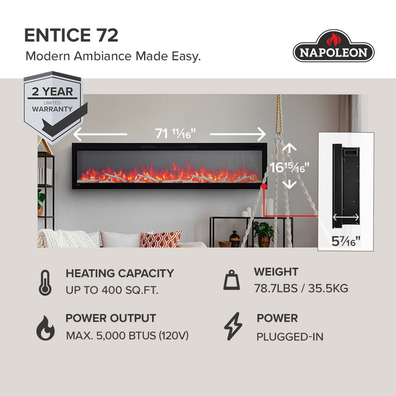 Napoleon - Entice™ Fireplace - Wall-Hanging Electric Fireplace