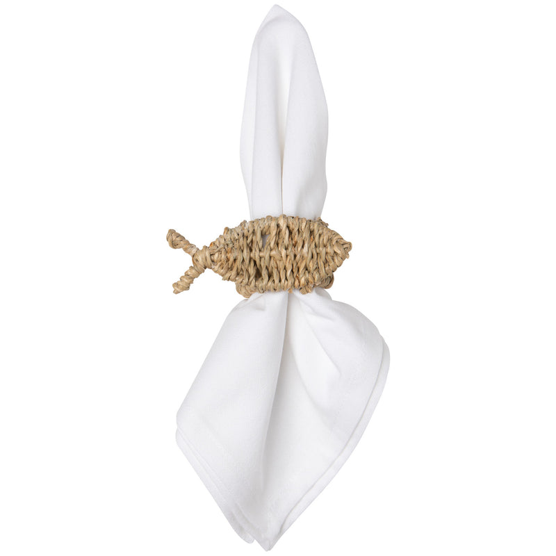 Marina Fish Seagrass Napkin Ring with napkin
