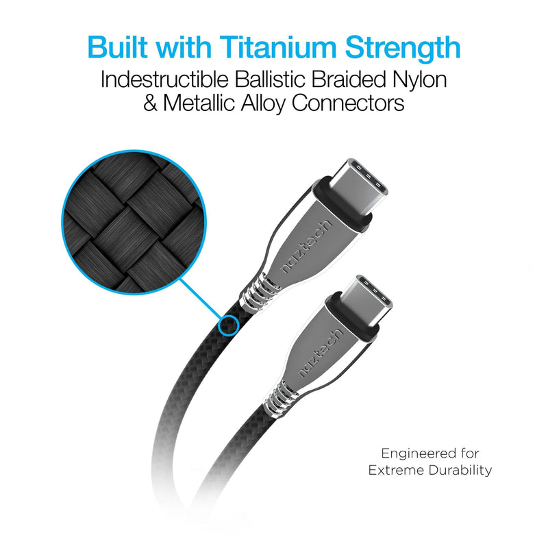 Naztech – Titanium 60W USB-C to USB-C Braided Cable – Black | 6 ft / 1.83 m – braided construction