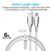 Naztech – Titanium USB-A to USB-C Braided Cable – White | 6 ft / 1.83 m – 6 ft cable length