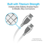 Naztech – Titanium 60W USB-C to USB-C Braided Cable – White | 6 ft / 1.83 m – braided construction
