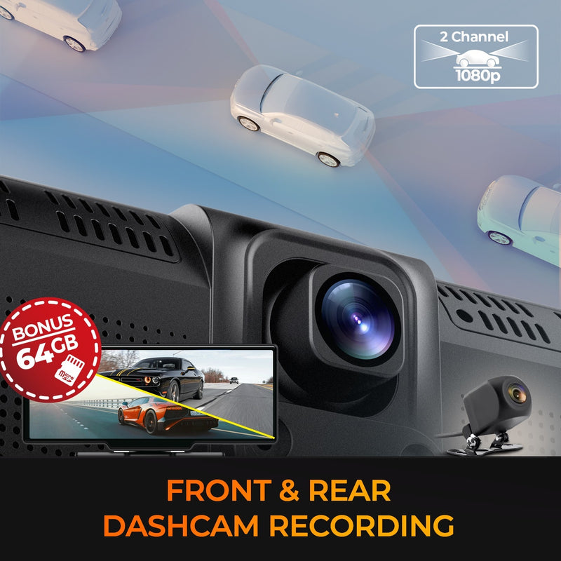 GekoGear – Dual Dashcam - Orbit C120 10.26 Portable Infotainment Display & Back Up Camera for Apple CarPlay Android Auto