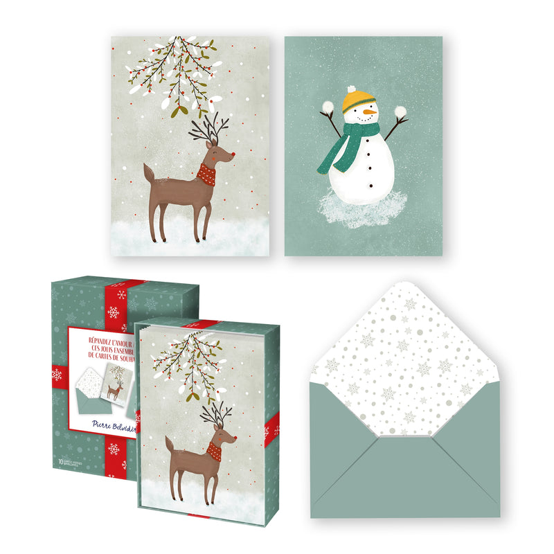 Pierre Belvédère - Christmas Cards - Bonhomme de Neige/ Renne 2024 (Set of 10)