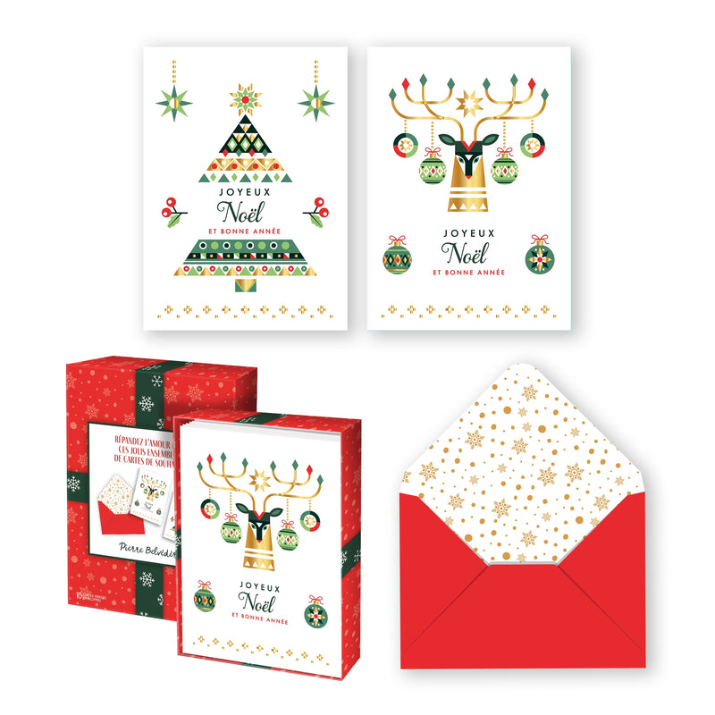 Pierre Belvédère - Christmas Cards - Sapin et Renne Moderne 2024 (Set of 10)