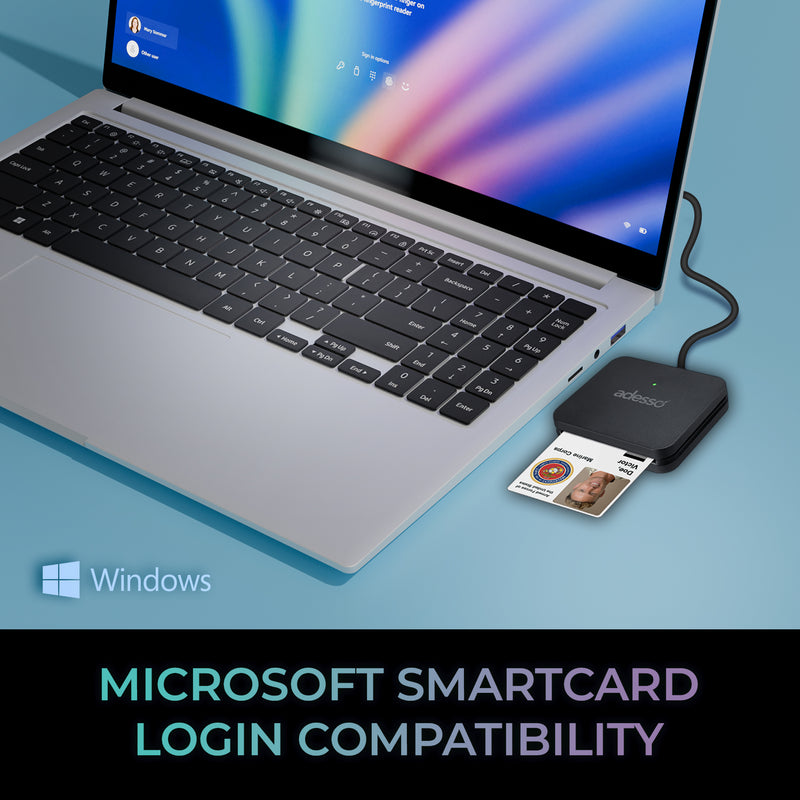 Adesso – Smart Card Reader Desktop USB-C Connectivity with USB-A connector, CAC and Smart Card Compatible, Secure Authentication and Access Control Solution, Plug-and-Play Design