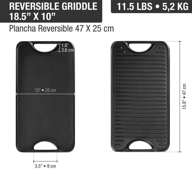 Victoria - Plaque de cuisson réversible en fonte - 47 × 25 cm