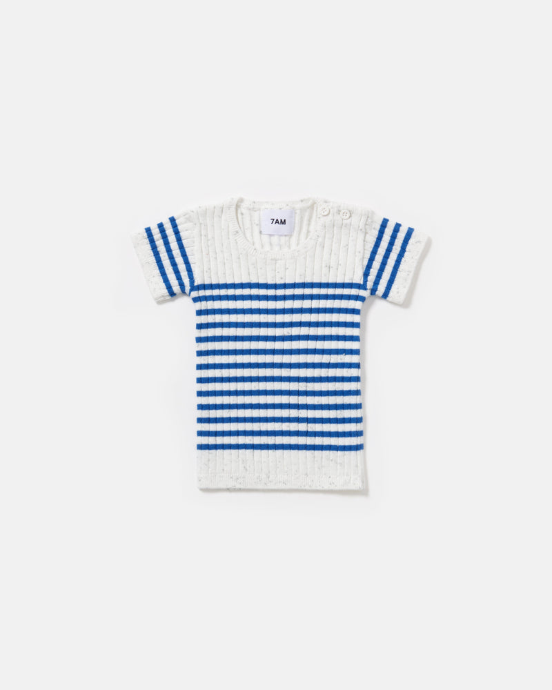 7AM Enfant - T-shirt marinière côtelé à manches courtes