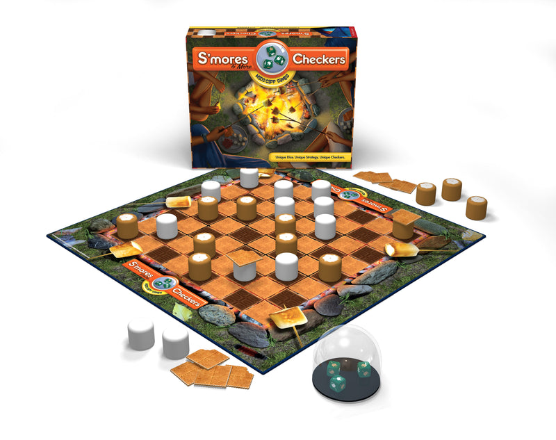 Madd Capp Games – S'mores & More Checkers | 2 Players – game packaging and contents