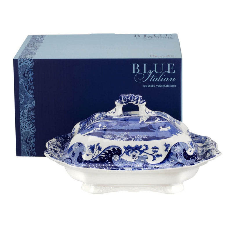 Spode - Blue Italian - Covered Vegetable Dish | 12 In - Limolin 