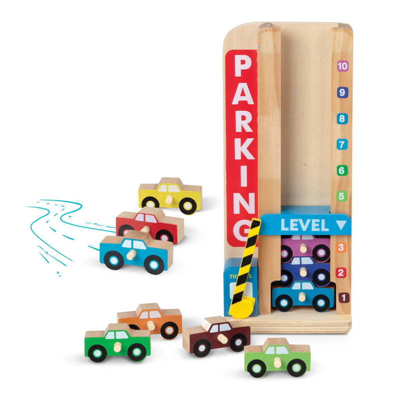Melissa & Doug - Wooden Stack & Count Parking Garage - parking tower and ten cars