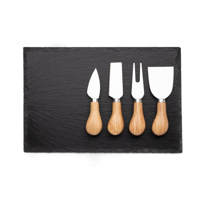 Taylor's Eye Witness - 4 Pc Cheese Knife Set Oak Hndl With Slate Board - Limolin 