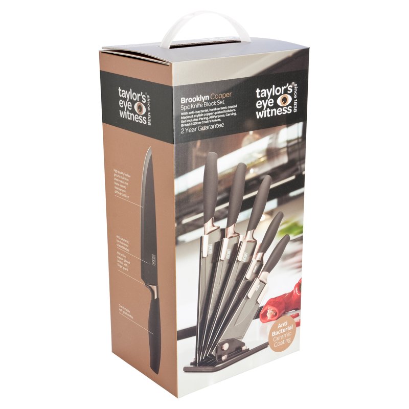 Taylor's Eye Witness - 5Pc Brooklyn Copper Fan Shaped Knife Block Set - Limolin 