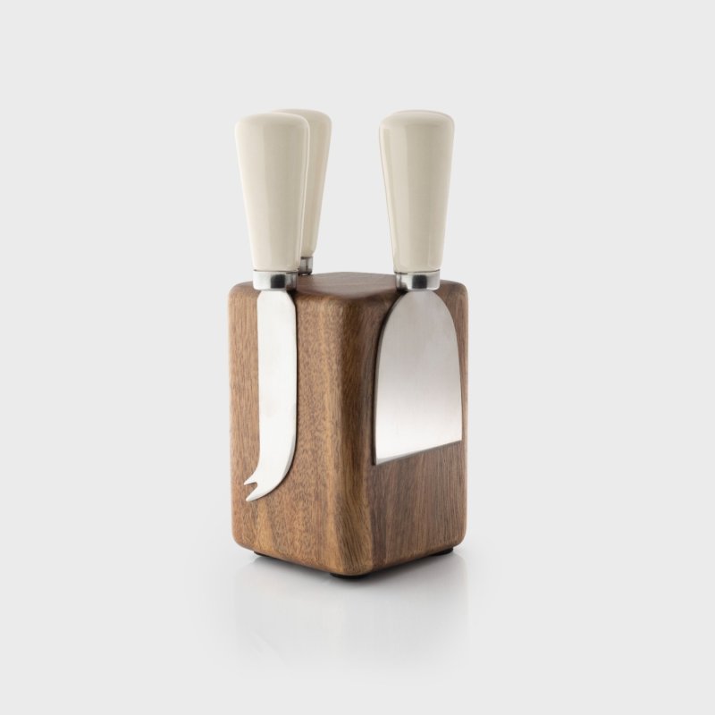 Taylor's Eye Witness - Ceramic Cheese Knife Set Cream W/Block - Limolin 