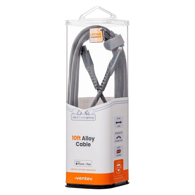 Ventev - Charge & Sync Lightning MFI USB-C 10ft Alloy - Steel Grey (AC10 - STL256520) - Limolin 