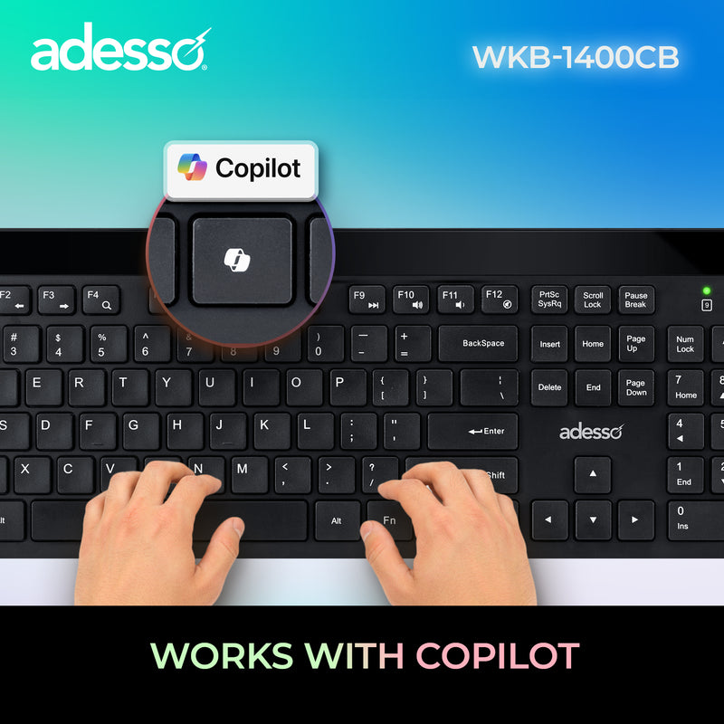 Adesso – Ensemble clavier et souris filaires avec touches silencieuses et profil bas, incluant une touche de raccourci CoPilot IA – Noir