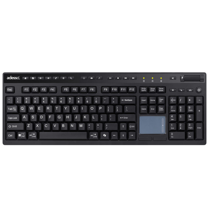Adesso – Keyboard Wireless with Touchpad Multi-OS CoPilot AI Hotkey Full Size PC/Mac/Android - Black