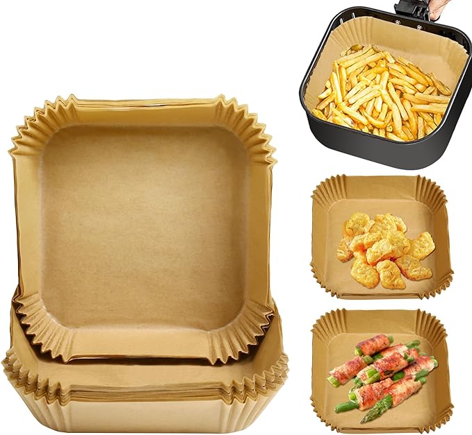 Square Air Fryer Parchment Liners, 20 × 20 cm, 50 Count