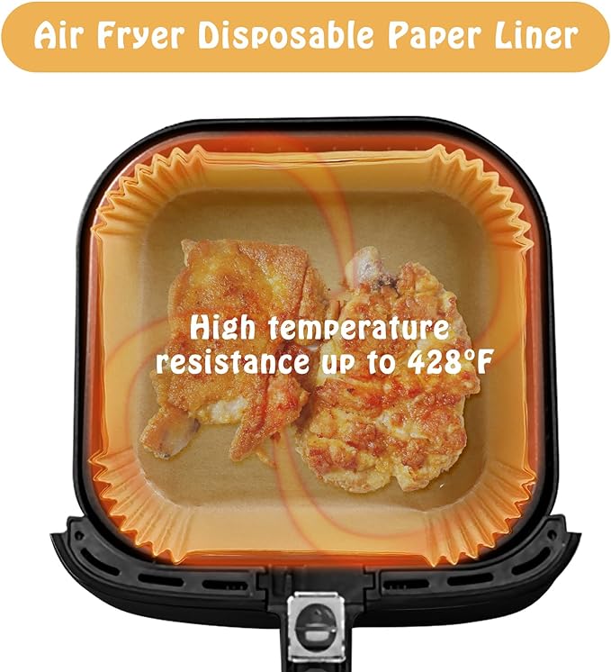 Square Air Fryer Parchment Liners, 20 × 20 cm, 50 Count