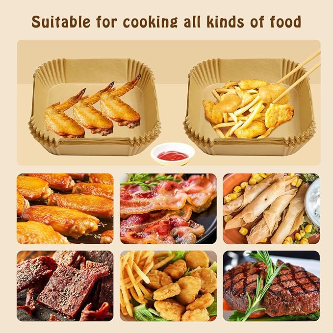 Square Air Fryer Parchment Liners, 16 × 16 cm, 50 Count