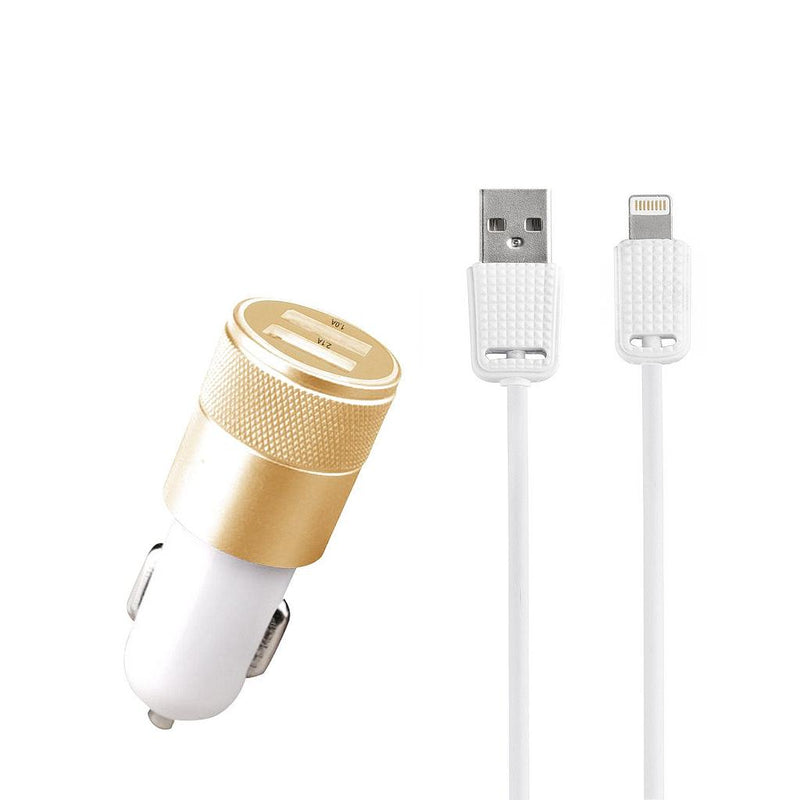 AMPD 2-in-1 car charger with Apple 8-pin connector in white