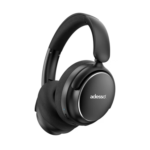 Adesso – Headset Wireless Stereo with Built-in Mic, Active Noise Cancellation (ANC), Bluetooth 5.0 or 3.5mm Audio Connection, Foldable Over-Ear Design, Media Controls, 40-Hour Battery Life, Multi-Platform Compatible -Black