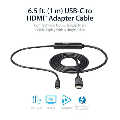 StarTech - Câble adaptateur USB-C mâle vers HDMI mâle 4K à 30 Hz 0,9 m - Noir (Cdp2hdmm1mb)