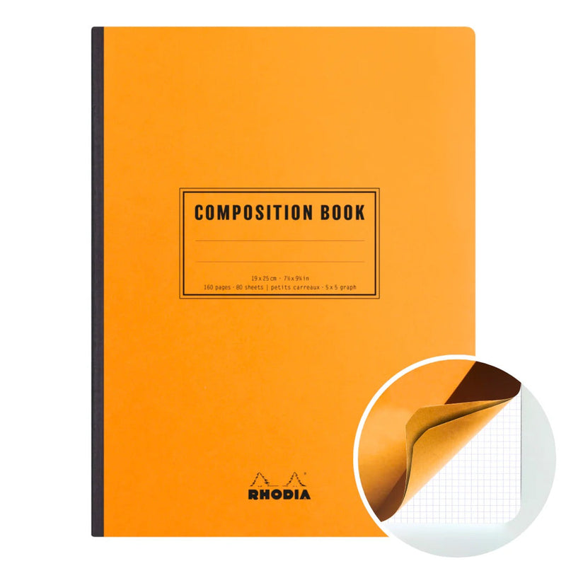Clairefontaine - Grid 5x5 Composition Book orange sewn spine 160 pages B5 (7.5 x 9.8 in)