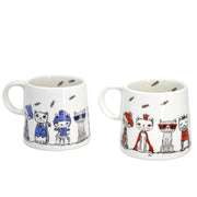 Danesco PAWZ CAFÉ porcelain cat mugs, two coordinating designs, front view