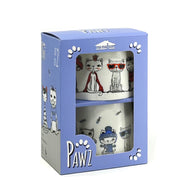 Danesco PAWZ CAFÉ porcelain cat mugs, set of two in gift packaging