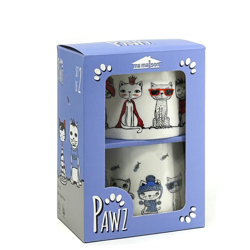 Danesco PAWZ CAFÉ porcelain cat mugs, set of two in gift packaging